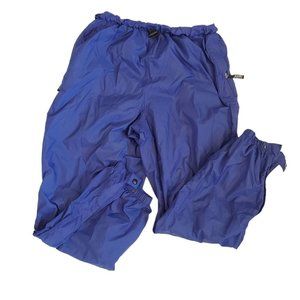 90s Mens Camping Pants Blue M/L Nylon Waterproof up to 36"‎ Inseam 31"